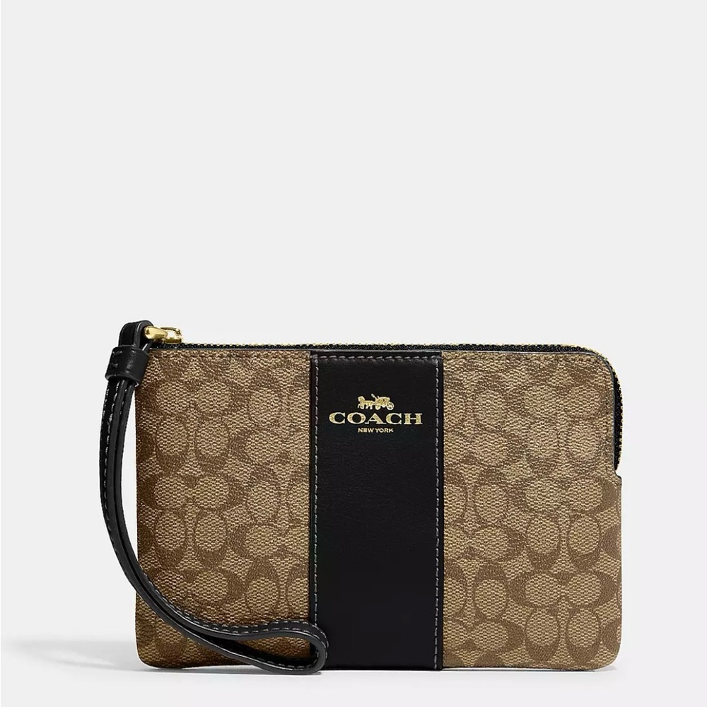 Coach Corner Zip Wristlet In Signature Canvas
